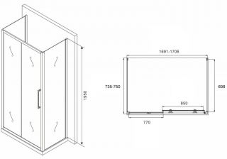 Душевой уголок ABBER Schwarzer Diamant AG30170H-S75-S75 170x75см хром